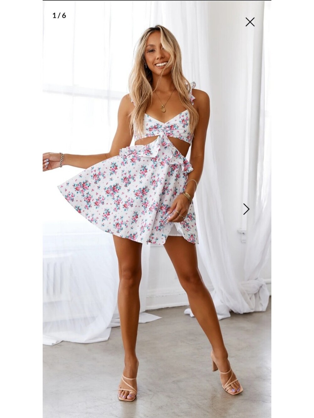 Hello Molly Wandering Heights Floral Cutout Ruffle Mini Dress AU 12 US 8